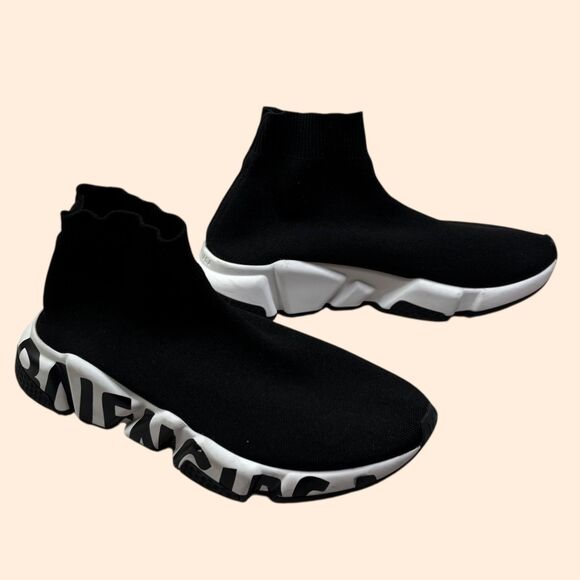 Balenciaga Black Graffiti Speed Trainers - Picture 1 of 8
